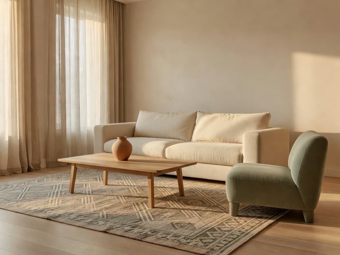 Living room furniture planner 3D with sofa layout and circulation space